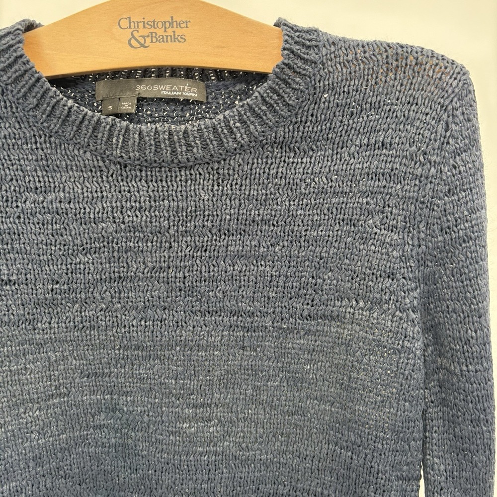 360 Sweater Women's Small Navy Blur Knit Crew Neck Ribbed Pullover Italian Yarn - Picture 2 of 7